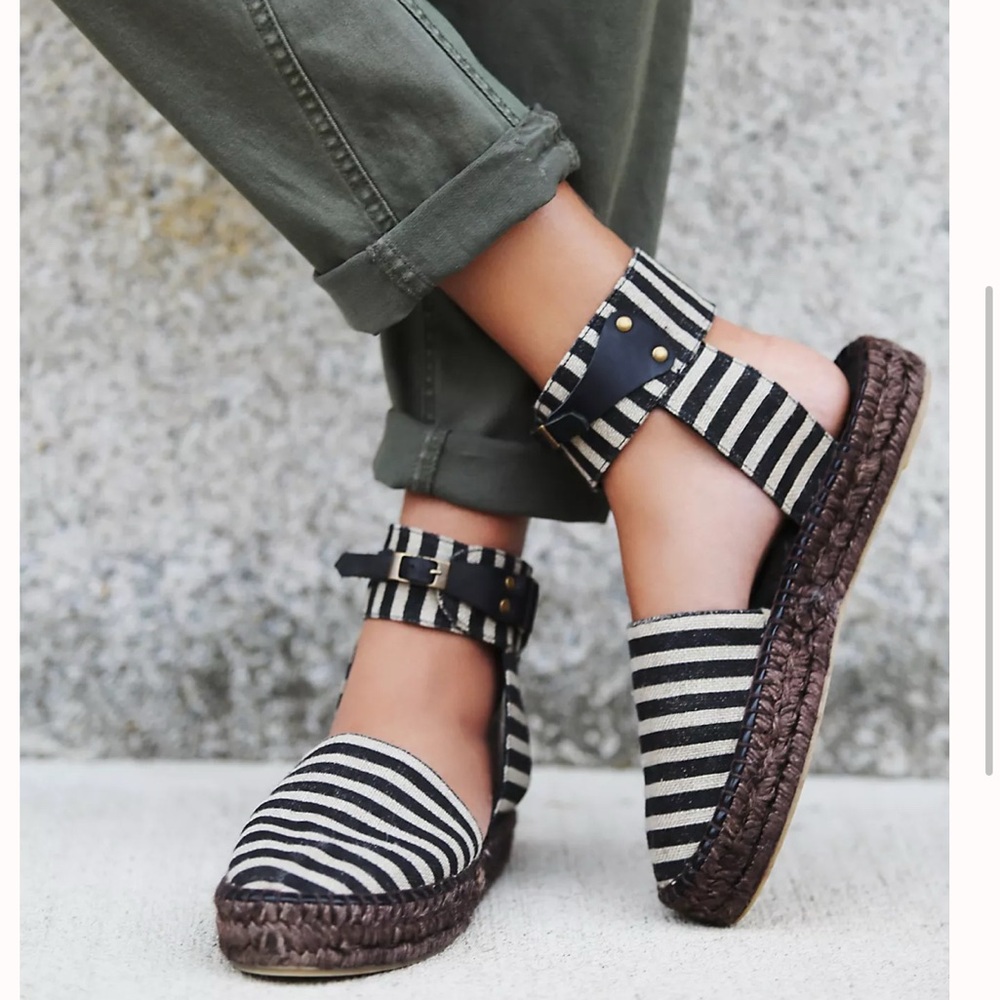 Free People Aurora Espadrille Striped Black White Espadrille Sandals Sz EU38